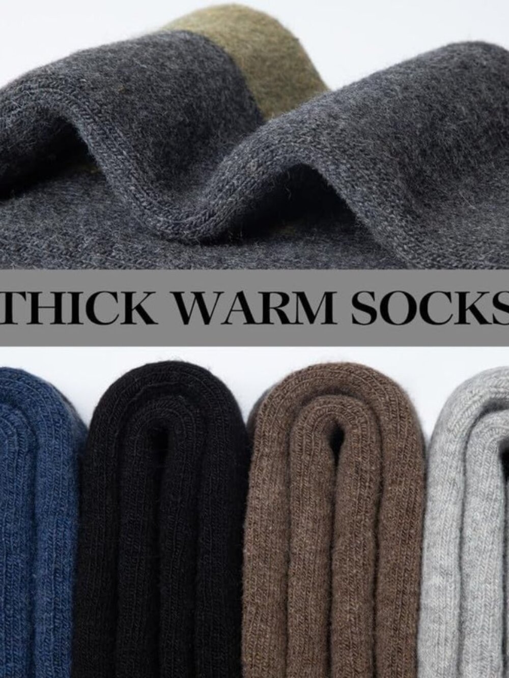 Merino Wool Hiking Socks for Men - 5 Pairs Thick, Warm, Thermal Winter Crew Sock - Picture 3 of 6